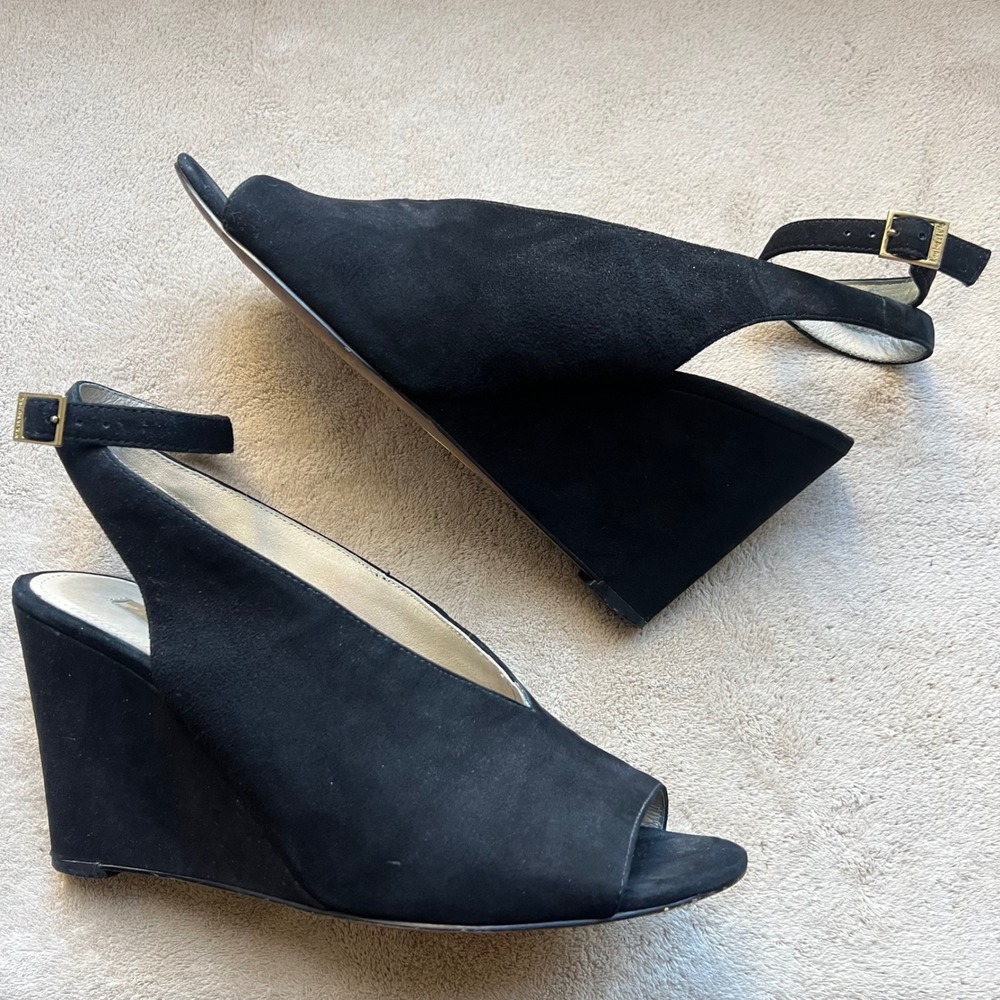 Louise et Cie Lo-Piarissa Women 8.5 EU 39 Black Suede Slingback Wedge‎ Heel Chic